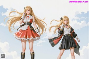 A couple of anime girls standing next to each other.